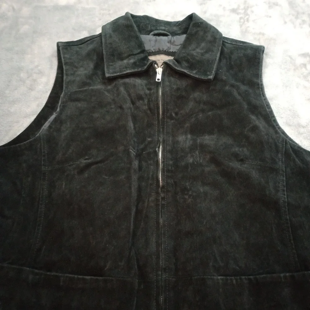 Brandon Thomas Leather Suede Leather Vest Womens XL‎ Black Zip Up Collared Moto